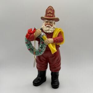 1995 Clothtique Possible Dreams Christmas Fireman Santa Ornament Hose & Wreath